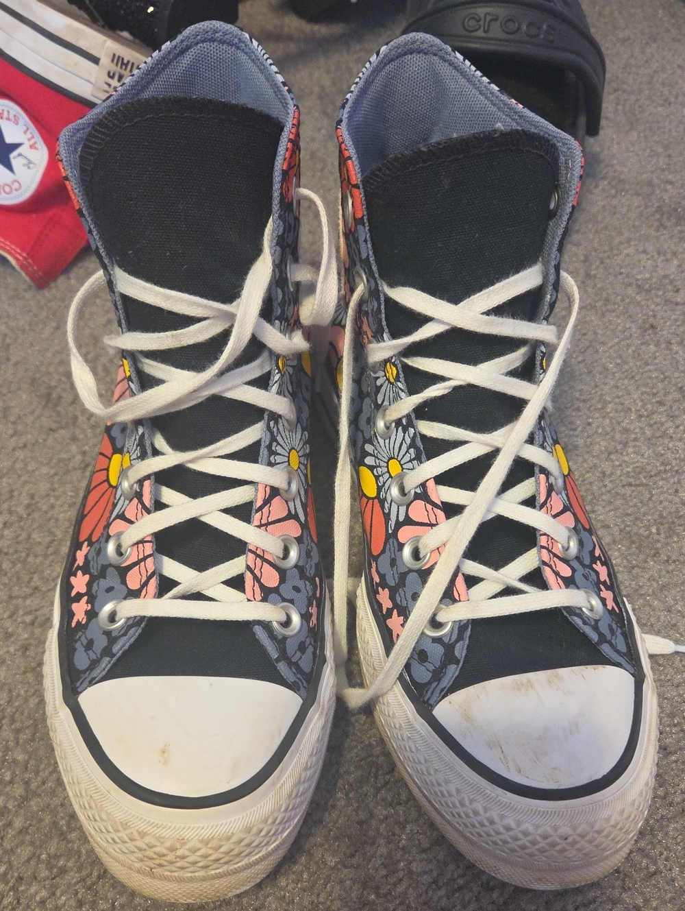 Converse Black High-Top Sneakers with Pink & Yellow Floral Print